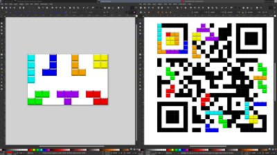 Designing a QR code with colourful tetrominos in Inkscape